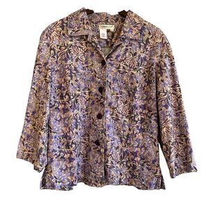 Coldwater Creek Linen Blend Blazer Jacket Size L Purple Tan Whimsical Artsy